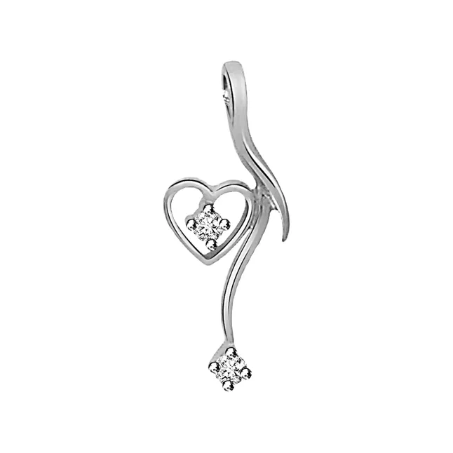 Dangling Heart - Real Diamond & Sterling Silver Pendant with 18 IN Chain (SDP81)