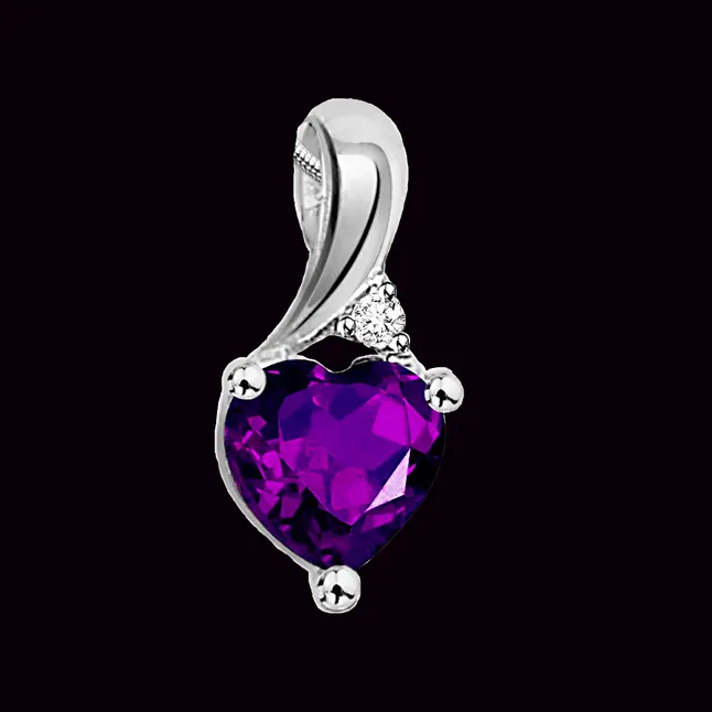 Vibrant Purple - Real Purple Amethyst & Sterling Silver Pendant with 18 IN Chain (SDP84)