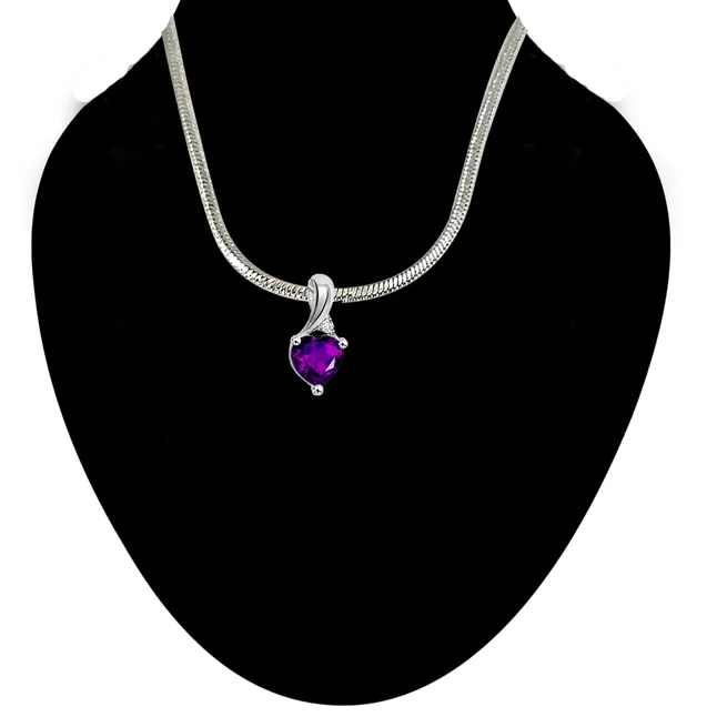 Vibrant Purple - Real Purple Amethyst & Sterling Silver Pendant with 18 IN Chain (SDP84)