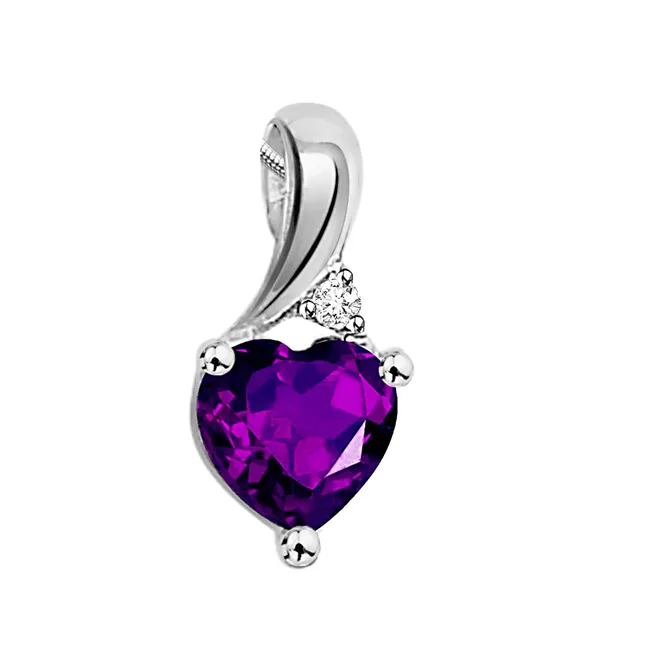 Vibrant Purple - Real Purple Amethyst & Sterling Silver Pendant with 18 IN Chain (SDP84)