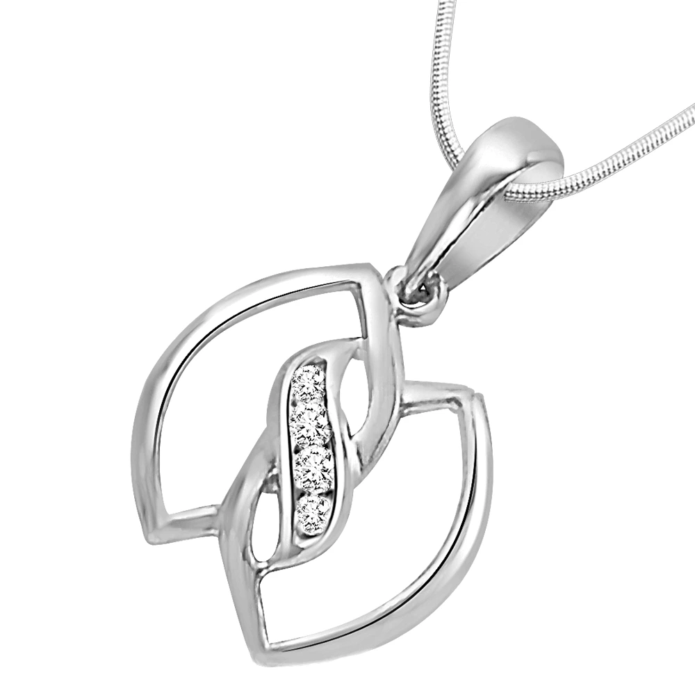 Leaves of Togetherness - Real Diamond & Sterling Silver Pendant with 18 IN Chain (SDP97)