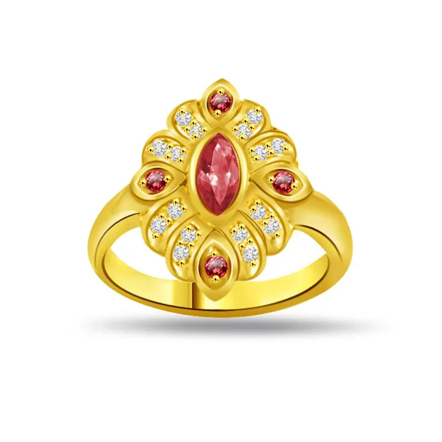 Groom's Desire Flower Shape Diamond & Ruby Ring (SDR1004)