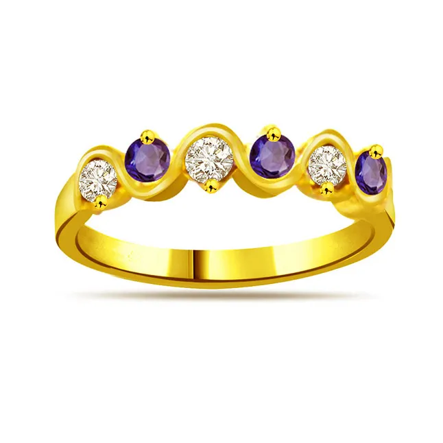 Floral Aqua 0.09cts Diamond & Sapphire Gold Ring (SDR1042)