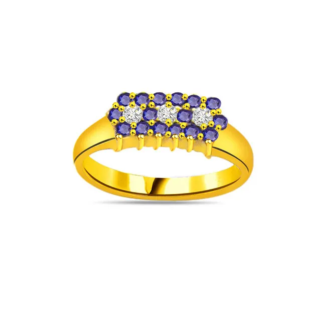 The Blue Floral Elegance Trendy Diamond & Sapphire Ring (SDR1044)