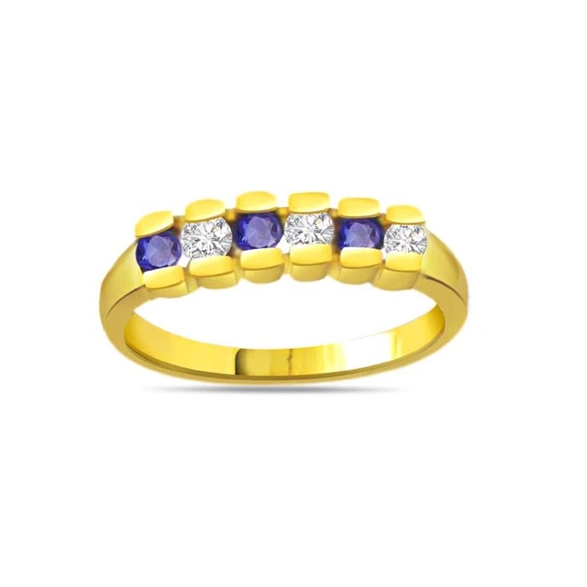 Triple Blue Crown Round Diamond & Sapphire Ring (SDR1048)