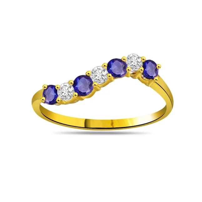 Blue Petals 0.10cts Diamond & Sapphire Gold Ring (SDR1051)