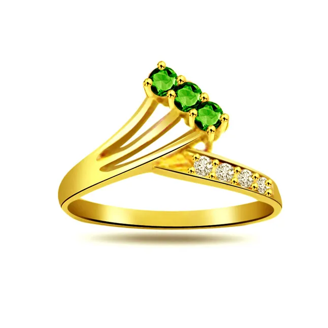 Emerald Enigma 0.08ct Diamond & Emerald Gold rings -Diamond & Emerald