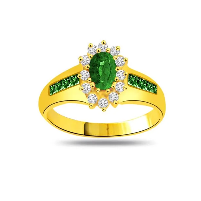 Matrimony Delight 1.39cts Diamond & Oval, Round Emerald Flower Ring (SDR1071)