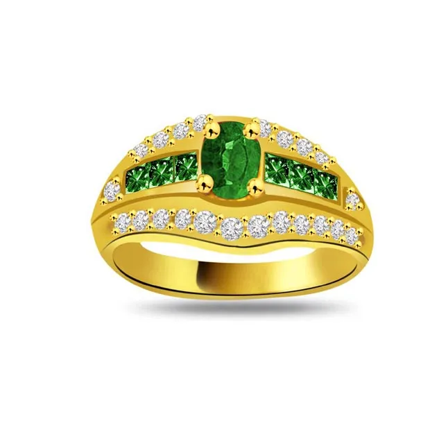 Valley of Green Flowers 0.22cts Diamond & Emerald Gold Ring (SDR1072)