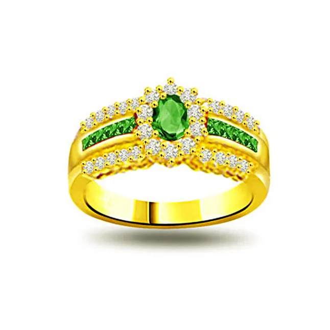 Green Garden 0.30cts Diamond & Emerald Gold Ring (SDR1074)