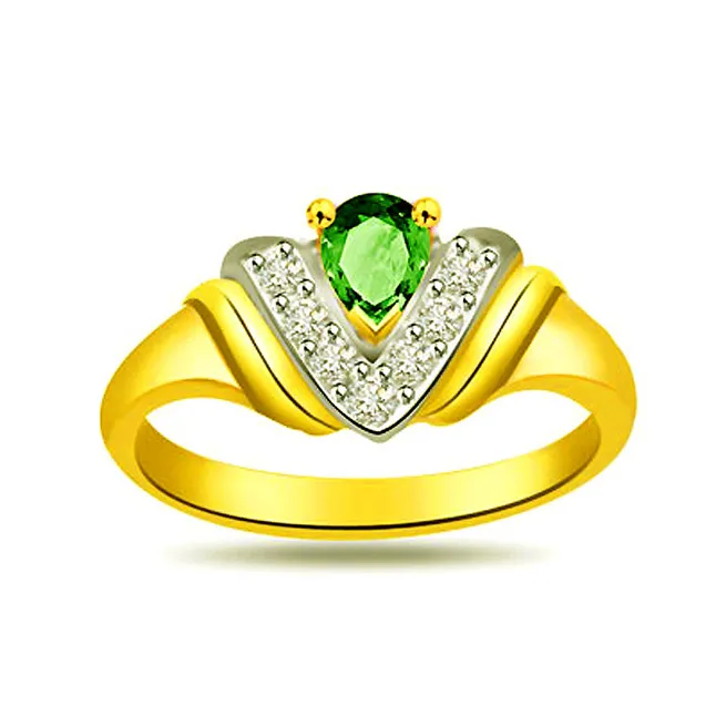 Charming Cross Stud 0.28cts Diamond & Emerald Gold Ring (SDR1080)