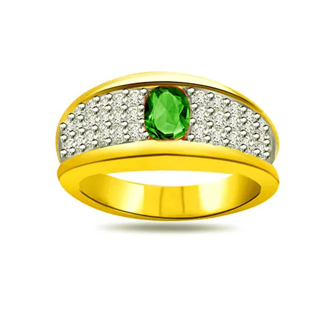 Shining Family 0.40cts Diamond & Emerald Gold Ring (SDR1087)