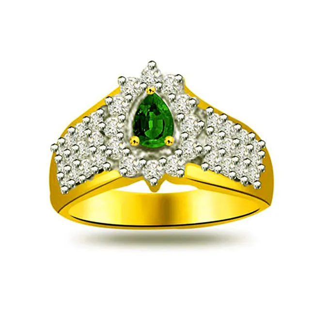 Glowing Bride 0.40cts Diamond & Emerald Gold Ring (SDR1088)