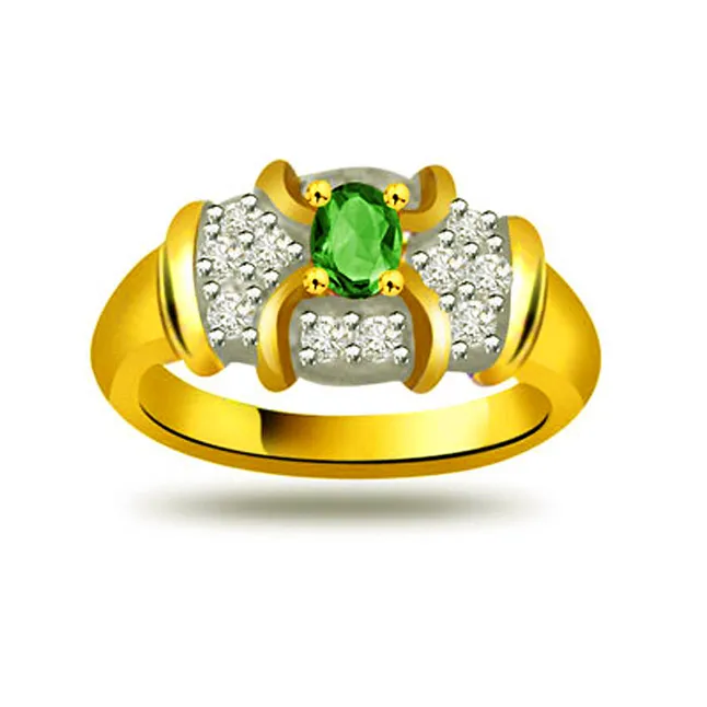 Angel's Dream 0.18cts Diamond & Emerald Gold Ring (SDR1092)