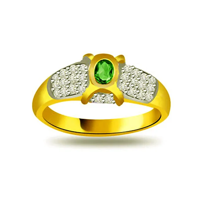 Shine of Bridal 0.30cts Diamond & Emerald Gold Ring (SDR1093)