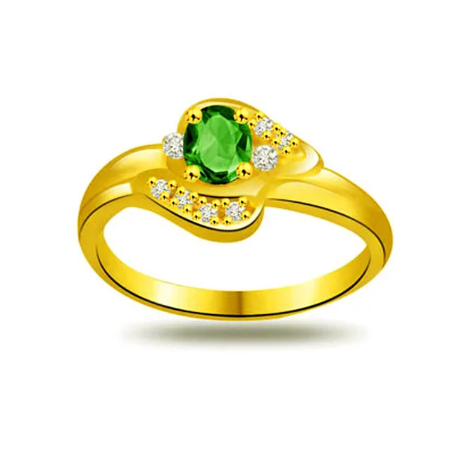 Shining Glow 0.10cts Real Diamond & Emerald Ring (SDR1111)