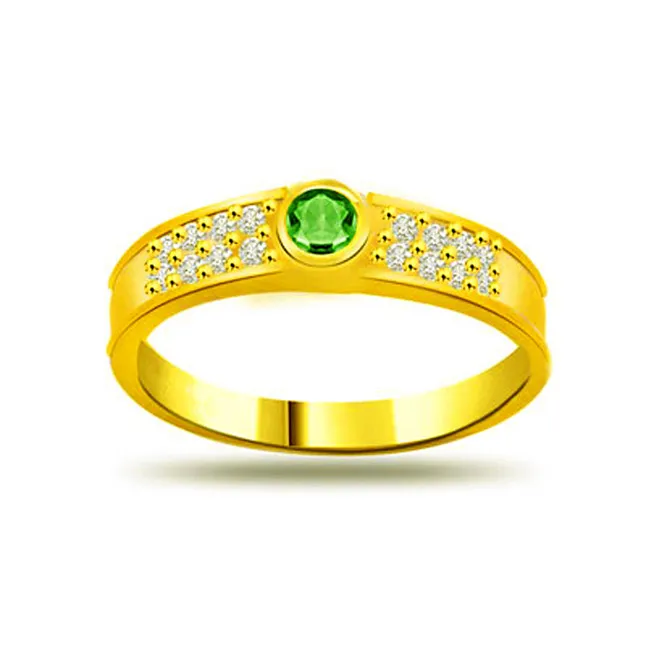 Dazzling Stars on Gold 0.16cts Real Diamond & Emerald Ring (SDR1112)