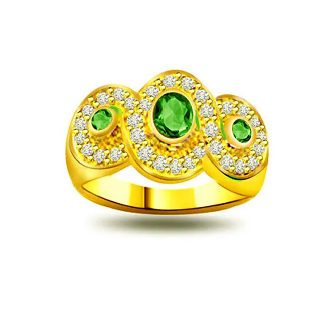 3 Big Stars on Bride's Finger 0.32Ct Diamond & Emerald rings SDR1118 -Diamond & Emerald