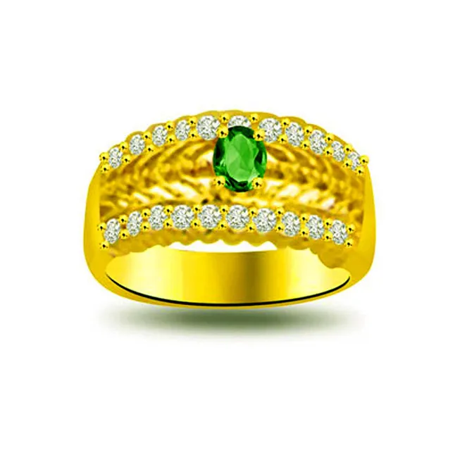 Dazzle Green 0.30cts Real Diamond & Emerald Ring (SDR1119)
