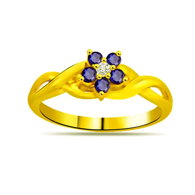 Blue Flower Classic Real Diamond & Sapphire Ring (SDR1127)