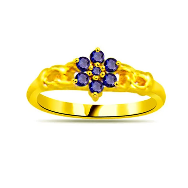 Blue Flower in Ocean Real Sapphire Gold Ring (SDR1128)