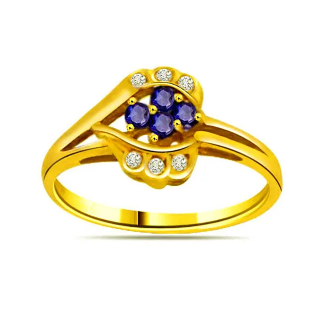 Flower Shaped Real Diamond & Sapphire Gold Ring (SDR1139)