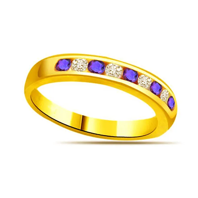 Real Diamond & Blue Sapphire Gold Ring (SDR1145)