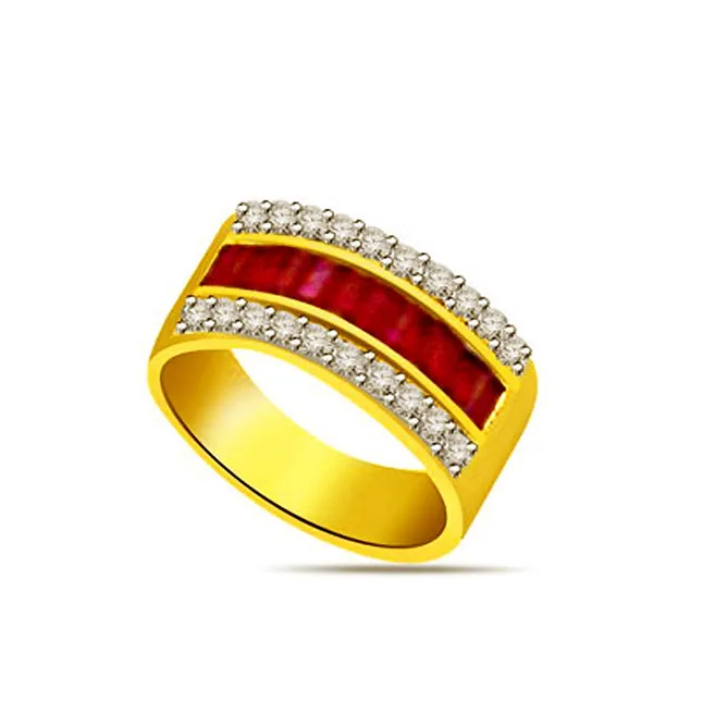 0.25cts Real Diamond & Red Ruby Gold Ring (SDR1147)