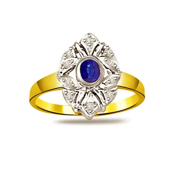 Two-Tone Real Diamond & Blue Sapphire Gold Ring (SDR1160)