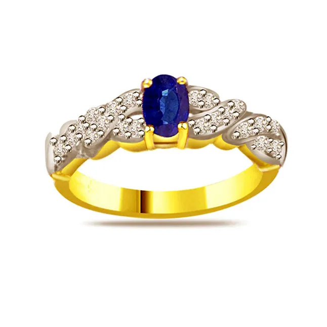 0.22cts Real Diamond & Blue Sapphire Gold Ring (SDR1163)