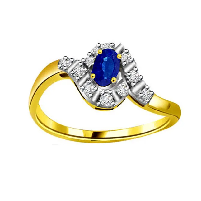 0.22cts Real Diamond & Blue Sapphire Gold Ring (SDR1164)