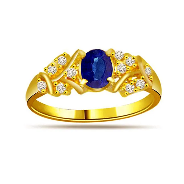 0.22cts Real Diamond & Blue Sapphire Gold Ring (SDR1167)