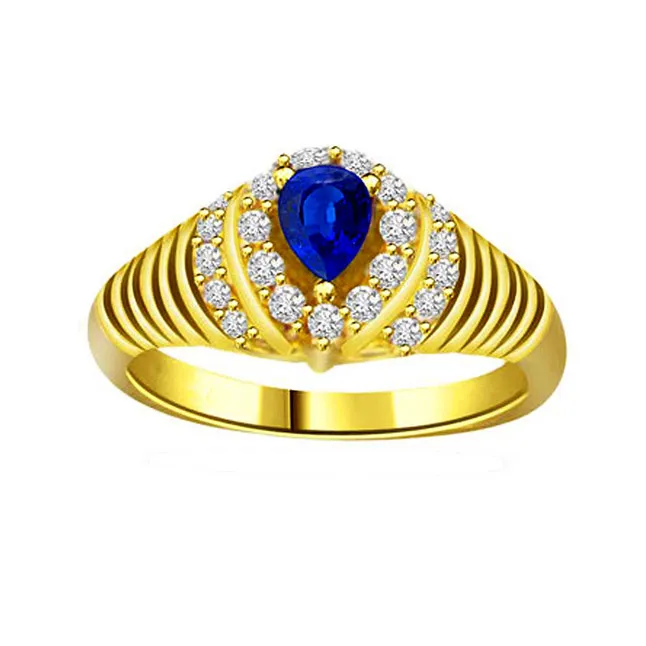 0.21cts Real Diamond & Blue Sapphire Gold Ring (SDR1168)