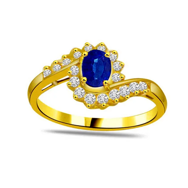 0.20cts Real Diamond & Blue Sapphire Gold Ring (SDR1169)