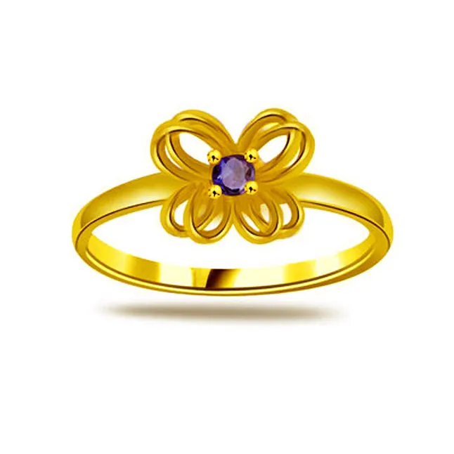 Round Blue Sapphire Gold Ring (SDR1173)