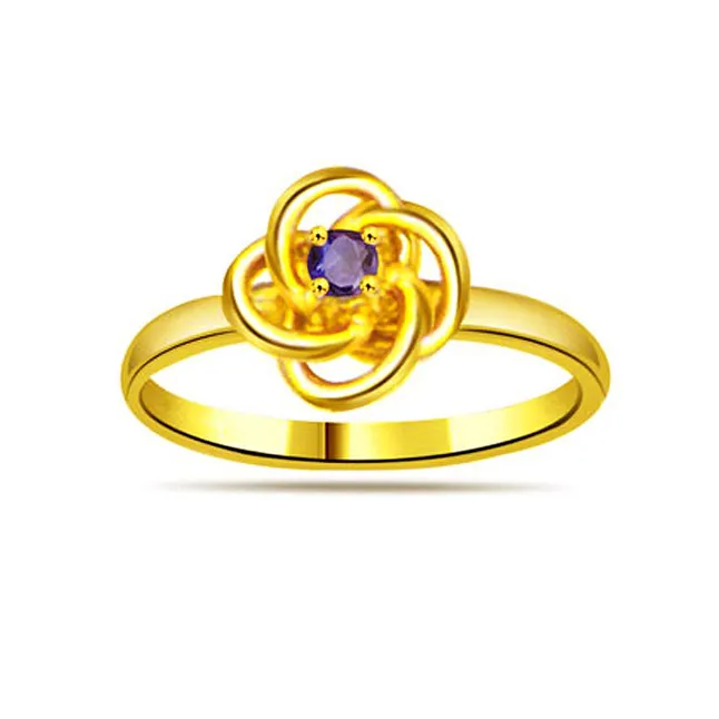 Flower Shaped Blue Sapphire Gold Ring (SDR1175)