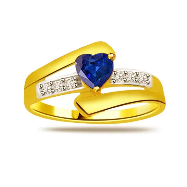 Aqua Marine Heart 0.18cts Diamond & Heart Sapphire Gold Ring (SDR1207)