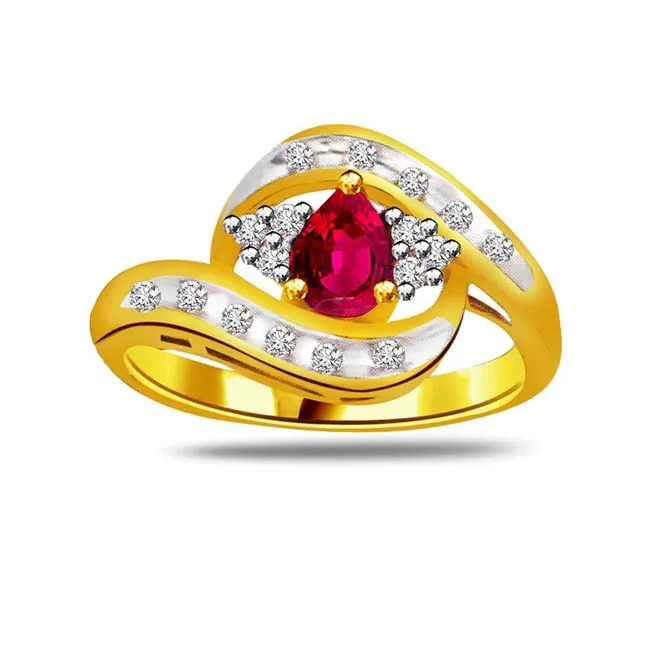 0.34cts Real Diamond & Pear Ruby Gold Ring (SDR1210)