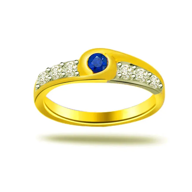 0.09 cts Real Diamond & Round Sapphire Ring in 18kt Yellow Gold (SDR1297)