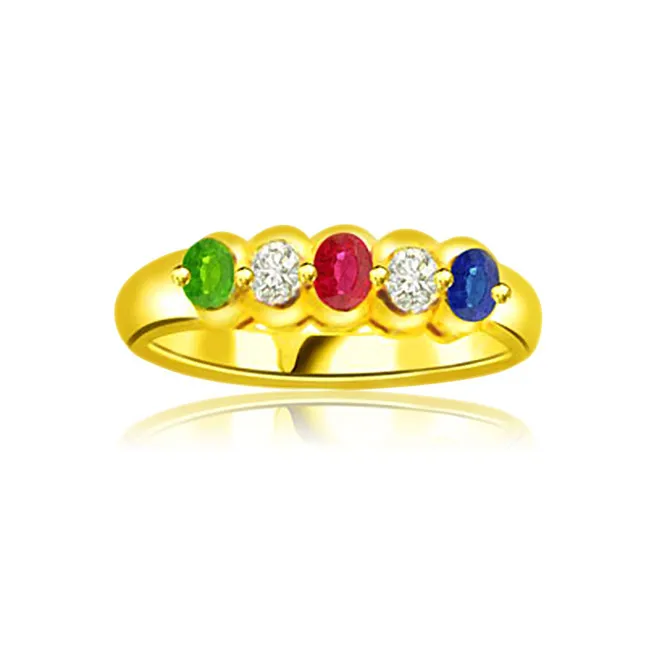 0.06cts Real Diamond Ruby Emerald & Sapphire Gold Ring (SDR1311)