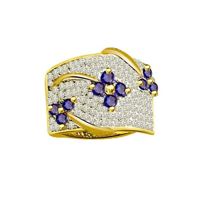 Three Flower 0.50cts Real Diamond & Sapphire Ring (SDR1338)