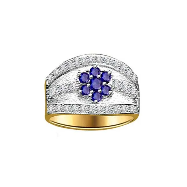 0.20cts Two Tone Gold Flower Design Real Sapphire & Diamond Ring (SDR1339)