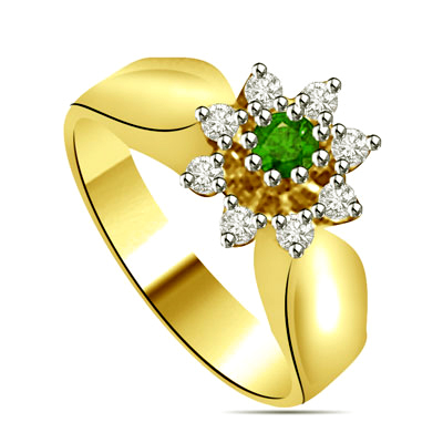 0.31cts Flower Shaped Real Diamond & Emerald Ring (SDR1474)