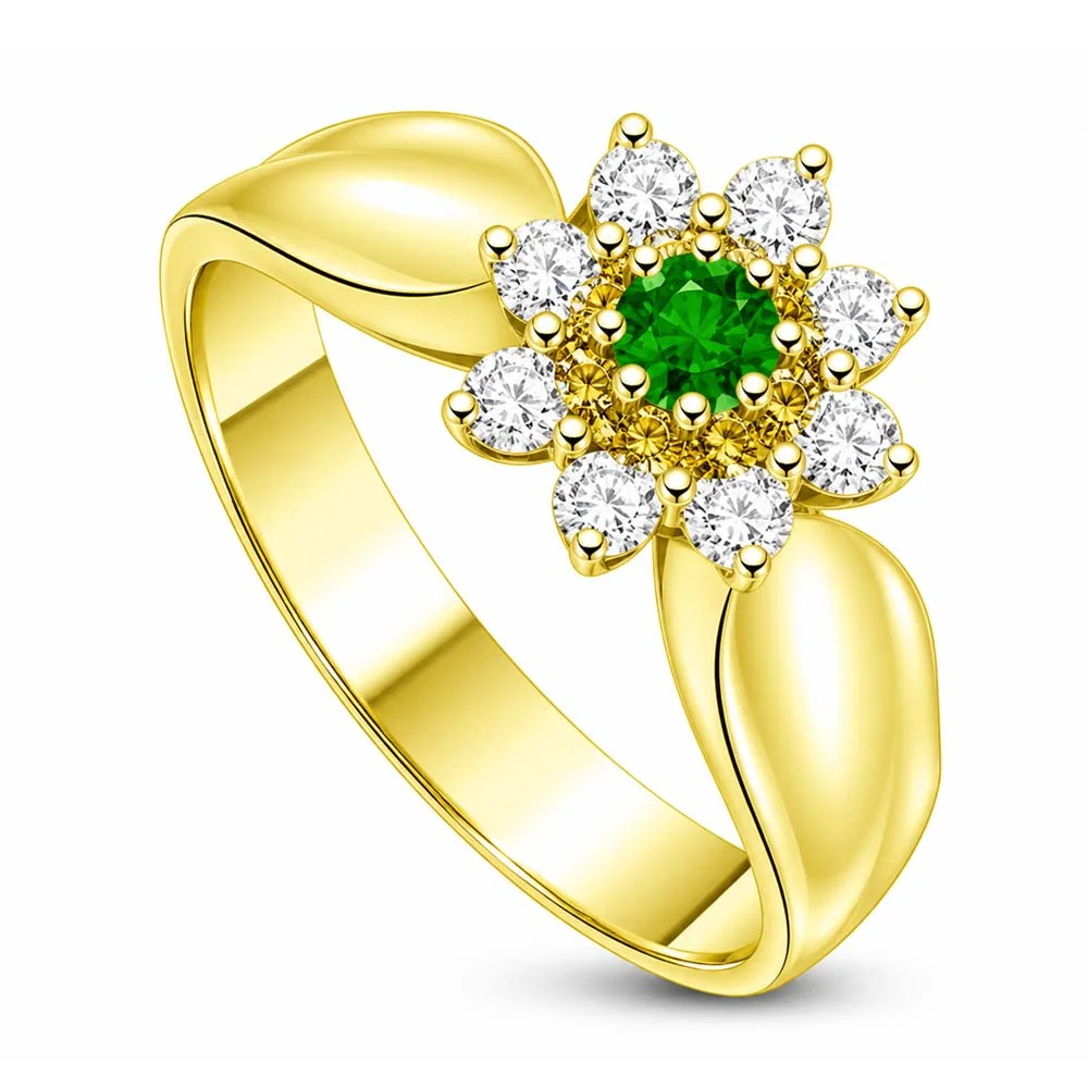 0.31cts Flower Shaped Real Diamond & Emerald Ring (SDR1474)