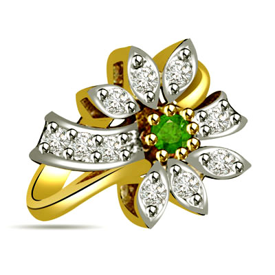 0.34cts Flower Shaped Real Diamond & Emerald Ring (SDR1576)
