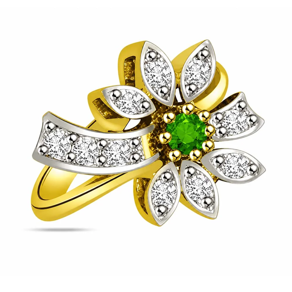 0.34cts Flower Shaped Real Diamond & Emerald Ring (SDR1576)