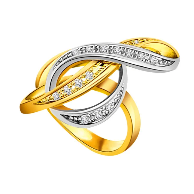 0.10 cts Designer Diamond Two Tone 18K rings -White Yellow Gold rings