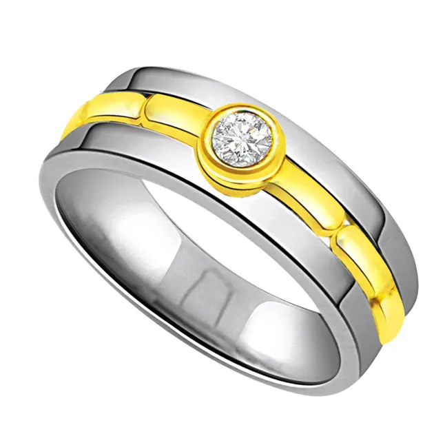 0.05 cts Diamond Solitaire Two Tone 18K Mens rings -Two Tone Solitaire