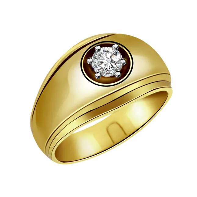 0.12 cts Solitaire 18K Yellow Gold Mens Diamond rings -Solitaire rings
