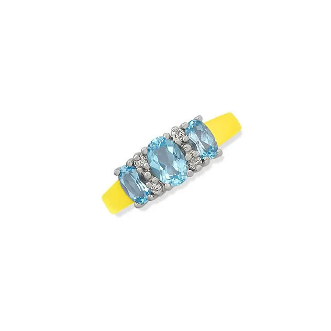 Blue Dazzled Three Stone Real Diamond & Blue Topaz Ring (SDR187)